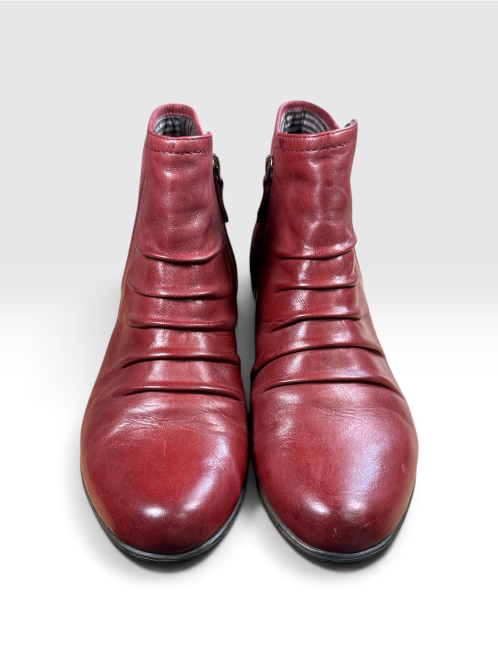 Rockport Women’s 10 Burgundy Leather Ankle Boots Ruched Side Zip Booties - Picture 3 of 6
